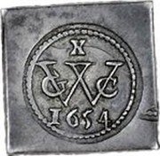 Brazil 10 Stuivers Occupation Coinage 1654 KM# 8 X GWC 1654 coin obverse Brazil 10 Stuivers Occupation Coinage 1654 KM# 8 X GWC 1654 coin obverse