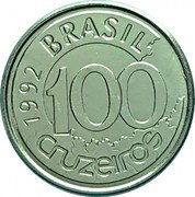 Brazil 100 Cruzeiros Manatee 1992 KM# 623 BRASIL 1993 100 CRUZEIROS coin obverse Brazil 100 Cruzeiros Manatee 1992 KM# 623 BRASIL 1993 100 CRUZEIROS coin obverse
