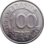 Brazil 100 Cruzeiros Reais Wolf 1993 KM# 630 1994 BRASIL 100 CR$ coin obverse