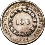 Brazil 100 Reis Pedro II 1836 KM# 452 PETRUS. II D. G. CONST. IMP. ETPERP. BRAS. DBP. 100 1836 coin obverse Brazil 100 Reis Pedro II 1836 KM# 452 PETRUS. II D. G. CONST. IMP. ETPERP. BRAS. DBP. 100 1836 coin obverse