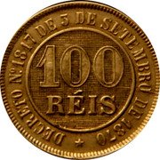 Brazil 100 Reis Pedro II 1888 KM# 483 DECRETO N°. 1817 DE 3 DE SETEMBRO DE 1870 100 RÉIS coin reverse Brazil 100 Reis Pedro II 1888 KM# 483 DECRETO N°. 1817 DE 3 DE SETEMBRO DE 1870 100 RÉIS coin reverse