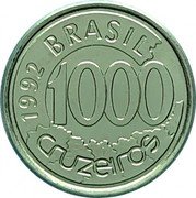 Brazil 1000 Cruzeiros Acara 1992 KM# 626 BRASIL 1993 1000 CRUZEIROS coin obverse Brazil 1000 Cruzeiros Acara 1992 KM# 626 BRASIL 1993 1000 CRUZEIROS coin obverse