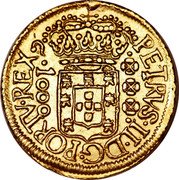Brazil 1000 Reis Peter II 1700 KM# 96 PETRVS.II.DG.PORTVG.REX 1000 coin obverse