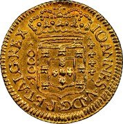 Brazil 1000 Reis Joao V 1708 R KM# 103 IOANNES.V.D.G.P.ET.ALG.REX. 1000 coin obverse Brazil 1000 Reis Joao V 1708 R KM# 103 IOANNES.V.D.G.P.ET.ALG.REX. 1000 coin obverse