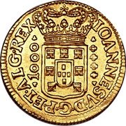 Brazil 1000 Reis Joao V 1715 B KM# 104 IOANNES. V. D. G. P. ET. ALG. REX. 1000 coin obverse Brazil 1000 Reis Joao V 1715 B KM# 104 IOANNES. V. D. G. P. ET. ALG. REX. 1000 coin obverse