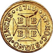Brazil 1000 Reis Joao V 1715 B KM# 104 IN HOC SIGNO VINCES B B B B 1723 coin reverse Brazil 1000 Reis Joao V 1715 B KM# 104 IN HOC SIGNO VINCES B B B B 1723 coin reverse