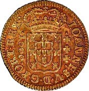 Brazil 1000 Reis Joao V 1749 KM# 162.4 IOANNES. V. D. G. POR. T. REX. 1000 coin obverse Brazil 1000 Reis Joao V 1749 KM# 162.4 IOANNES. V. D. G. POR. T. REX. 1000 coin obverse