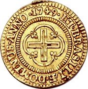 Brazil 1000 Reis Joao V 1749 Obverse normal D in D. G. KM# 161 ET.BRASILIÆ.DOMINUS.ANNO 1749 coin reverse Brazil 1000 Reis Joao V 1749 Obverse normal D in D. G. KM# 161 ET.BRASILIÆ.DOMINUS.ANNO 1749 coin reverse