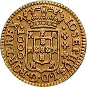 Brazil 1000 Reis Jose I 1771 KM# 162.1 IOSEPHUS I D G PORT REX 1000 coin obverse Brazil 1000 Reis Jose I 1771 KM# 162.1 IOSEPHUS I D G PORT REX 1000 coin obverse