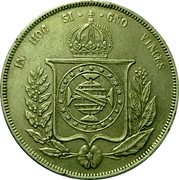 Brazil 1000 Reis Pedro II 1858 KM# 465 IN HOC SI GNO VINCES coin reverse Brazil 1000 Reis Pedro II 1858 KM# 465 IN HOC SI GNO VINCES coin reverse