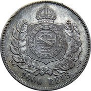 Brazil 1000 Reis Pedro II 1869 KM# 476 1000 REIS coin reverse Brazil 1000 Reis Pedro II 1869 KM# 476 1000 REIS coin reverse