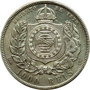 Brazil 1000 Reis Pedro II 1887 KM# 481 DECRETO DE 1870 1000 RÉIS coin reverse Brazil 1000 Reis Pedro II 1887 KM# 481 DECRETO DE 1870 1000 RÉIS coin reverse