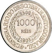 Brazil 1000 Reis 400th Anniversary of the Discovery of Brazil 1900 KM# 500 4º CENTENÁRIO DO DESCOBRIMENTO DO BRASIL 1500 1000 RÉIS 1900 coin reverse Brazil 1000 Reis 400th Anniversary of the Discovery of Brazil 1900 KM# 500 4º CENTENÁRIO DO DESCOBRIMENTO DO BRASIL 1500 1000 RÉIS 1900 coin reverse