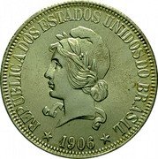 Brazil 1000 Reis Liberty. Republic 1906 KM# 507 REPUBLICA DOS ESTADOS UNIDOS DO BRASIL 1906 coin obverse Brazil 1000 Reis Liberty. Republic 1906 KM# 507 REPUBLICA DOS ESTADOS UNIDOS DO BRASIL 1906 coin obverse