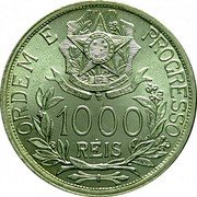 Brazil 1000 Reis Liberty. Republic 1912 KM# 510 ORDEM E PROGRESSO ESTADOS UNIDOS DO BRAZIL 15 NOVEMBRO DE 1889 1000 RÉIS coin reverse Brazil 1000 Reis Liberty. Republic 1912 KM# 510 ORDEM E PROGRESSO ESTADOS UNIDOS DO BRAZIL 15 NOVEMBRO DE 1889 1000 RÉIS coin reverse