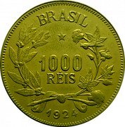 Brazil 1000 Reis Kneeling Liberty 1924 KM# 525 BRASIL 1000 RÉIS 1927 coin obverse Brazil 1000 Reis Kneeling Liberty 1924 KM# 525 BRASIL 1000 RÉIS 1927 coin obverse