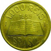 Brazil 1000 Reis Jose de Anchieta 1935 KM# 534 1.000 RÉIS 1935 W T BRASIL coin obverse Brazil 1000 Reis Jose de Anchieta 1935 KM# 534 1.000 RÉIS 1935 W T BRASIL coin obverse