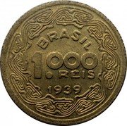 Brazil 1000 Reis Centenary of the Birth of Tobias Barreto de Meneses 1939 KM# 550 BRASIL 1.000 REIS 1939 coin obverse Brazil 1000 Reis Centenary of the Birth of Tobias Barreto de Meneses 1939 KM# 550 BRASIL 1.000 REIS 1939 coin obverse