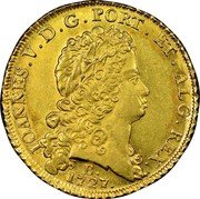 Brazil 12800 Reis Joao V 1727 B KM# 138 IOANNES V D G PORT ET ALG REX B 1727 coin obverse Brazil 12800 Reis Joao V 1727 B KM# 138 IOANNES V D G PORT ET ALG REX B 1727 coin obverse