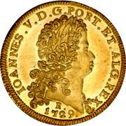 Brazil 12800 Reis Joao V 1729 R KM# 140 IOANNES. V. D. G. PORT. ET. ALG. REX. R 1727 coin obverse Brazil 12800 Reis Joao V 1729 R KM# 140 IOANNES. V. D. G. PORT. ET. ALG. REX. R 1727 coin obverse