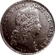 Brazil 12800 Reis Joao V 1730 B KM# A148 IOANNES V D G PORT ET ALG REX B 1730 coin obverse Brazil 12800 Reis Joao V 1730 B KM# A148 IOANNES V D G PORT ET ALG REX B 1730 coin obverse