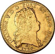 Brazil 12800 Reis Joao V 1730 B Herit. Signature 3024, AU - $42,500 KM# 147 IOANNES. V. D. G. PORT. ET. ALG. REX. B 1730 coin obverse Brazil 12800 Reis Joao V 1730 B Herit. Signature 3024, AU - $42,500 KM# 147 IOANNES. V. D. G. PORT. ET. ALG. REX. B 1730 coin obverse