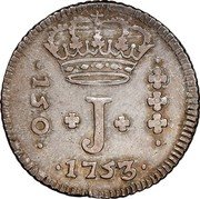 Brazil 150 Reis Jose I Province of Minas Gerais 1753 B KM# 177 150 J 1754 coin obverse Brazil 150 Reis Jose I Province of Minas Gerais 1753 B KM# 177 150 J 1754 coin obverse