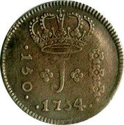 Brazil 150 Reis Jose I. Curved Zones. Province of Minas Gerais 1754 R KM# 185 150 J 1754 coin obverse Brazil 150 Reis Jose I. Curved Zones. Province of Minas Gerais 1754 R KM# 185 150 J 1754 coin obverse