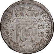 Brazil 160 Reis Peter II 1699 KM# 88.1 PETRVS. II. DG. PORT. REX. E. BRAS. D. 16 99 160 coin obverse Brazil 160 Reis Peter II 1699 KM# 88.1 PETRVS. II. DG. PORT. REX. E. BRAS. D. 16 99 160 coin obverse