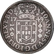 Brazil 160 Reis Joao V 1749 KM# 156.5 IOANNES V D G PORT REX TE B D 17 49 160 coin obverse Brazil 160 Reis Joao V 1749 KM# 156.5 IOANNES V D G PORT REX TE B D 17 49 160 coin obverse