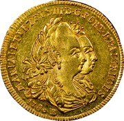 Brazil 1600 Reis Maria I and Pedro III 1780 B KM# 211 MARIA I ET PETRUS III D G PORT ET ALG REGES 1781 B coin obverse Brazil 1600 Reis Maria I and Pedro III 1780 B KM# 211 MARIA I ET PETRUS III D G PORT ET ALG REGES 1781 B coin obverse