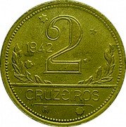 Brazil 2 Cruzeiros Map of Brazil 1942 KM# 559 1945 2 CRUZEIROS coin reverse Brazil 2 Cruzeiros Map of Brazil 1942 KM# 559 1945 2 CRUZEIROS coin reverse