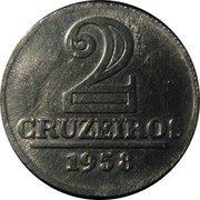Brazil 2 Cruzeiros National Arms 1958 KM# 571 2 CRUZEIROS 1960 coin reverse Brazil 2 Cruzeiros National Arms 1958 KM# 571 2 CRUZEIROS 1960 coin reverse