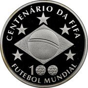 Brazil 2 Reais 100th Anniversary of FIFA 2004 Proof KM# 666 CENTENÁRIO DA FIFA FUTEBOL MUNDIAL 100 coin reverse Brazil 2 Reais 100th Anniversary of FIFA 2004 Proof KM# 666 CENTENÁRIO DA FIFA FUTEBOL MUNDIAL 100 coin reverse