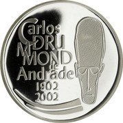 Brazil 2 Reais 100th Anniversary of the Birth of Carlos Drummond de Andrade ND (2002) Proof KM# 657 CARLOS DRU MMOND DE ANDRADE 1902 2002 coin reverse Brazil 2 Reais 100th Anniversary of the Birth of Carlos Drummond de Andrade ND (2002) Proof KM# 657 CARLOS DRU MMOND DE ANDRADE 1902 2002 coin reverse