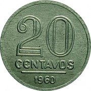Brazil 20 Centavos National Arms 1960 KM# 565 20 CENTAVOS 1956 coin reverse Brazil 20 Centavos National Arms 1960 KM# 565 20 CENTAVOS 1956 coin reverse