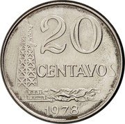 Brazil 20 Centavos Oil Derrick 1978 KM# 579.1a 20 CENTAVOS 1977 coin reverse Brazil 20 Centavos Oil Derrick 1978 KM# 579.1a 20 CENTAVOS 1977 coin reverse