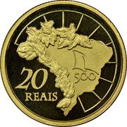 Brazil 20 Reais 500 Years of the Discovery of Brazil 2000 Proof KM# 655 20 500 REAIS coin reverse Brazil 20 Reais 500 Years of the Discovery of Brazil 2000 Proof KM# 655 20 500 REAIS coin reverse