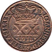 Brazil 20 Reis Joao V 1718 KM# 109 JOHANNES V D G P ET BRASIL REX XX 1718 coin obverse Brazil 20 Reis Joao V 1718 KM# 109 JOHANNES V D G P ET BRASIL REX XX 1718 coin obverse