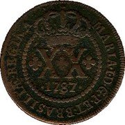 Brazil 20 Reis Maria I 1787 KM# 216.1 MARIA I D G P ET BRASILIAE REGINA XX 1787 coin obverse Brazil 20 Reis Maria I 1787 KM# 216.1 MARIA I D G P ET BRASILIAE REGINA XX 1787 coin obverse