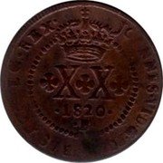 Brazil 20 Reis John VI 1820 B KM# 316.2 JOANNES VI D G PORT BRAS ET ALG REX XX 1820 B coin obverse