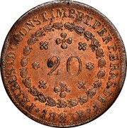 Brazil 20 Reis Pedro I 1827 B KM# 360.2 PETRUS.I.D.G.CONST.IMP.ET.PERP.BRAS.DEF 20 1828 B coin obverse Brazil 20 Reis Pedro I 1827 B KM# 360.2 PETRUS.I.D.G.CONST.IMP.ET.PERP.BRAS.DEF 20 1828 B coin obverse