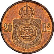Brazil 20 Reis Pedro II 1869 KM# 474 20 RS. coin reverse Brazil 20 Reis Pedro II 1869 KM# 474 20 RS. coin reverse