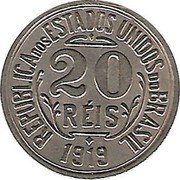 Brazil 20 Reis Liberty. Republic 1919 KM# 516.1 REPUBLICA DOS ESTADOS UNIDOS DO BRASIL 20 RÉIS 1919 coin obverse Brazil 20 Reis Liberty. Republic 1919 KM# 516.1 REPUBLICA DOS ESTADOS UNIDOS DO BRASIL 20 RÉIS 1919 coin obverse