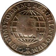 Brazil 20 Reis Maria I and Pedro III Countermarked Coin ND (1809) Host Date 1778 KM# 272 PECUNIA TOTUM CIRCUMIT ORBEM coin reverse Brazil 20 Reis Maria I and Pedro III Countermarked Coin ND (1809) Host Date 1778 KM# 272 PECUNIA TOTUM CIRCUMIT ORBEM coin reverse