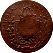 Brazil 20 Reis Countermarked Coinage ND (1835) Host Date 1833G KM# 440 IN HOC SIGNO VINCES coin reverse Brazil 20 Reis Countermarked Coinage ND (1835) Host Date 1833G KM# 440 IN HOC SIGNO VINCES coin reverse