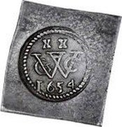 Brazil 20 Stuivers Occupation Coinage 1654 KM# 10 XX GWC 1654 coin obverse Brazil 20 Stuivers Occupation Coinage 1654 KM# 10 XX GWC 1654 coin obverse