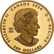Canada 200 Dollars Celebrating Canada’s Diversity. Transcendence and Tranquility 2024 CANADA 2024 ELIZABETH II D G REGINA 200 DOLLARS 1952 2022 SB coin obverse