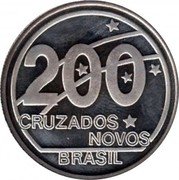 Brazil 200 Novos Cruzados 100th Anniversary of the Republic of Brazil 1989 Proof KM# 616 200 CRUZADOS NOVOS BRASIL coin obverse Brazil 200 Novos Cruzados 100th Anniversary of the Republic of Brazil 1989 Proof KM# 616 200 CRUZADOS NOVOS BRASIL coin obverse