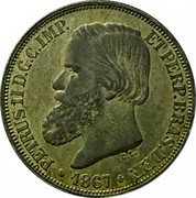 Brazil 200 Reis Pedro II 1867 KM# 471 PETRUS II D. G. C. IMP. ET PERP. BRAS. DEF. C.L. 1867 coin obverse Brazil 200 Reis Pedro II 1867 KM# 471 PETRUS II D. G. C. IMP. ET PERP. BRAS. DEF. C.L. 1867 coin obverse
